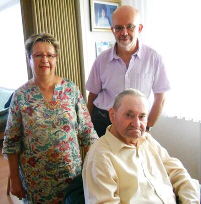 Erika Raupp, Erwin Elsäßer, Kurt Goldmann beim 90. Geburtstag